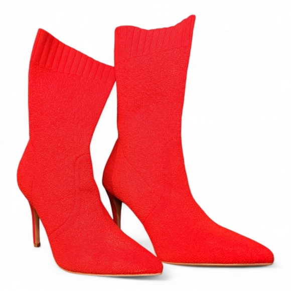 JustFab Ivy Active Knit Stilleto Bootie Red 4" heel pointed toe size 8 - Picture 1 of 8